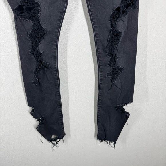 American Eagle Super High Rise Jegging Jeans Black Distressed Stretch Size 6 - Picture 3 of 8